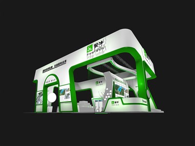 135平米展臺設計制作：四面開口/現(xiàn)代/木質結構/綠色，為食品展展商而作（免費使用）
