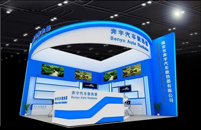 36平米展臺設(shè)計(jì)制作：二面開口/現(xiàn)代/木質(zhì)結(jié)構(gòu)/藍(lán)色，為汽配展展商而作（免費(fèi)使用）