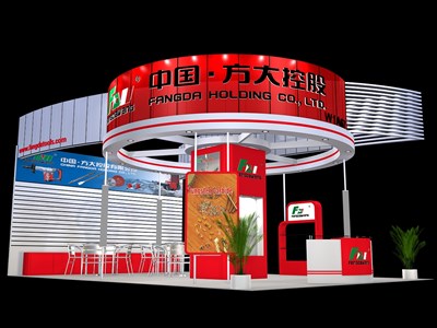 54平米展臺(tái)設(shè)計(jì)制作：三面開(kāi)口/現(xiàn)代/木質(zhì)結(jié)構(gòu)/紅色，為汽配展展商而作（免費(fèi)使用）