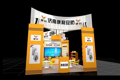 54平米展臺設計制作：二面開口/現(xiàn)代/木質結構/黃色，為安防展展商而作（免費使用）