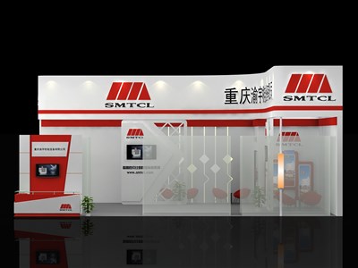 36平米展臺設計制作：二面開口/現(xiàn)代/木質(zhì)結(jié)構/紅色，為汽配展展商而作（免費使用）