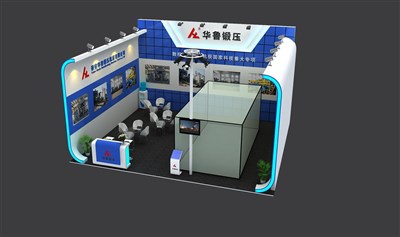 63.8平米展臺(tái)設(shè)計(jì)制作：一面開(kāi)口/現(xiàn)代/木質(zhì)結(jié)構(gòu)/藍(lán)色，為機(jī)械展展商而作（免費(fèi)使用）