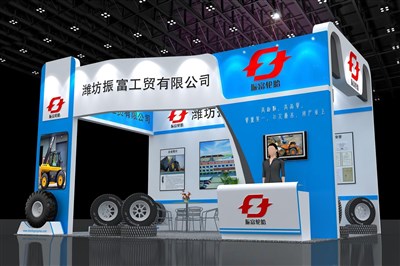 35平米展臺設計制作：三面開口/現(xiàn)代/木質(zhì)結(jié)構/藍色，為汽配展展商而作（免費使用）