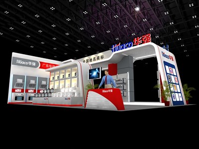 108平米展臺設(shè)計制作：三面開口/現(xiàn)代/木質(zhì)結(jié)構(gòu)/彩色，為家電展展商而作（免費使用）