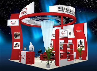 36平米展臺(tái)設(shè)計(jì)制作：三面開口/現(xiàn)代/木質(zhì)結(jié)構(gòu)/紅色，為機(jī)械展展商而作（免費(fèi)使用）