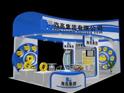 54平米展臺設(shè)計制作：三面開口/現(xiàn)代/木質(zhì)結(jié)構(gòu)/藍色，為機械展展商而作（免費使用）