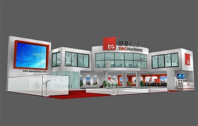 360平米展臺設計制作：二面開口/現代/木質結構/白色，為機械展展商而作（免費使用）
