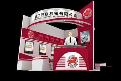18平米展臺設(shè)計(jì)制作：二面開口/前衛(wèi)/木質(zhì)結(jié)構(gòu)/紅色，為機(jī)械展展商而作（免費(fèi)使用）
