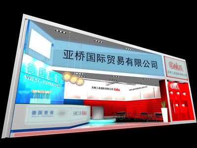 96平米展臺(tái)設(shè)計(jì)制作：一面開(kāi)口/現(xiàn)代/木質(zhì)結(jié)構(gòu)/米色，為機(jī)械展展商而作（免費(fèi)使用）