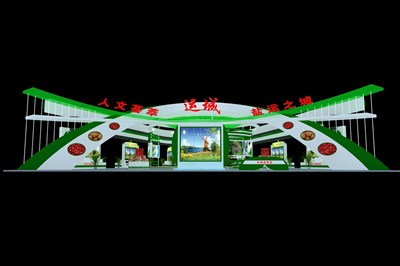450平米展臺設計制作：一面開口/現(xiàn)代/木質結構/綠色，為農交會展商而作（免費使用）