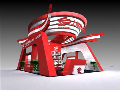 54平米展臺(tái)設(shè)計(jì)制作：四面開口/前衛(wèi)/木質(zhì)結(jié)構(gòu)/紅色，為機(jī)械展展商而作（免費(fèi)使用）
