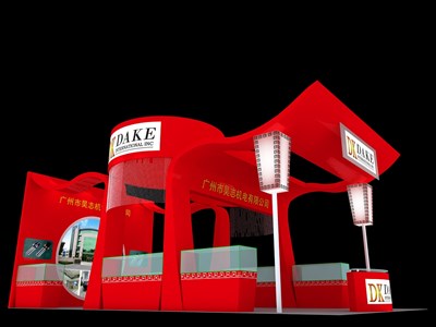 66平米展臺設(shè)計制作：三面開口/現(xiàn)代/木質(zhì)結(jié)構(gòu)/紅色，為汽配展展商而作（免費使用）