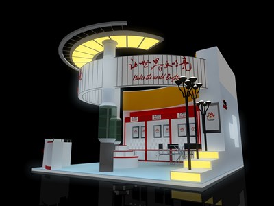 36平米展臺設計制作：三面開口/現(xiàn)代/木質結構/白色，為家電展展商而作（免費使用）