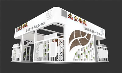 100平米展臺(tái)設(shè)計(jì)制作：三面開口/現(xiàn)代/木質(zhì)結(jié)構(gòu)/白色，為茶博會(huì)展商而作（免費(fèi)使用）