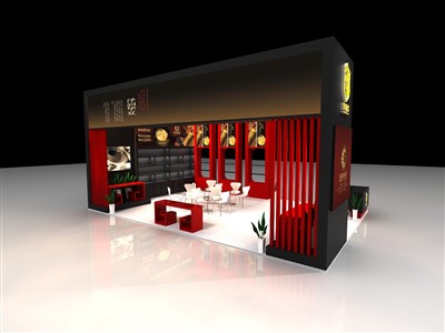 54平米展臺設計制作：三面開口/現(xiàn)代/木質(zhì)結構/彩色，為茶博會展商而作（免費使用）