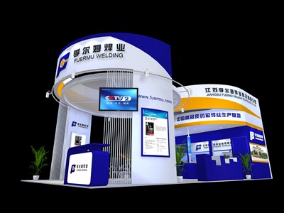 72平米展臺設(shè)計制作：一面開口/現(xiàn)代/木質(zhì)結(jié)構(gòu)/藍(lán)色，為汽配展展商而作（免費(fèi)使用）