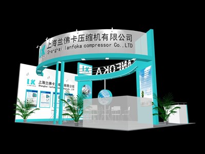 48平米展臺(tái)設(shè)計(jì)制作：三面開(kāi)口/現(xiàn)代/木質(zhì)結(jié)構(gòu)/綠色，為機(jī)械展展商而作（免費(fèi)使用）