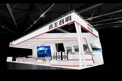 133平米展臺設計制作：三面開口/現(xiàn)代/桁架結(jié)構(gòu)/白色，為家電展展商而作（免費使用）
