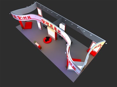 392平米展臺(tái)設(shè)計(jì)制作：四面開(kāi)口/現(xiàn)代/木質(zhì)結(jié)構(gòu)/紅色，為汽配展展商而作（免費(fèi)使用）