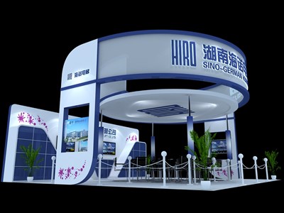 76.5平米展臺設計制作：四面開口/現(xiàn)代/木質(zhì)結(jié)構(gòu)/藍色，為汽配展展商而作（免費使用）