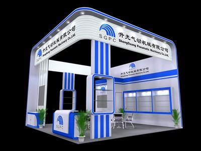 36平米展臺(tái)設(shè)計(jì)制作：三面開口/現(xiàn)代/木質(zhì)結(jié)構(gòu)/藍(lán)色，為汽配展展商而作（免費(fèi)使用）