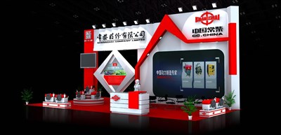 72平米展臺設(shè)計制作：三面開口/前衛(wèi)/木質(zhì)結(jié)構(gòu)/紅色，為汽配展展商而作（免費(fèi)使用）