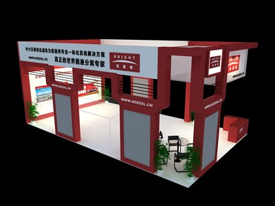 60平米展臺設(shè)計制作：三面開口/現(xiàn)代/木質(zhì)結(jié)構(gòu)/紅色，為汽配展展商而作（免費使用）