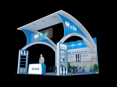 36平米展臺設(shè)計制作：三面開口/前衛(wèi)/木質(zhì)結(jié)構(gòu)/藍色，為汽配展展商而作（免費使用）
