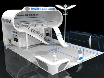108平米展臺設(shè)計制作：三面開口/現(xiàn)代/雙層結(jié)構(gòu)/白色，為汽配展展商而作（免費使用）