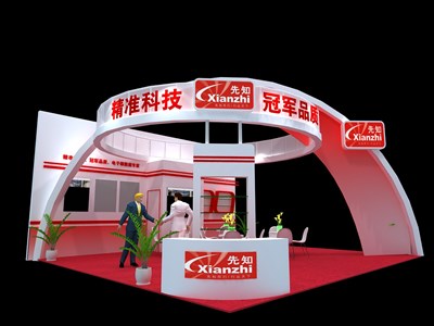 72平米展臺設(shè)計制作：三面開口/現(xiàn)代/木質(zhì)結(jié)構(gòu)/紅色，為汽配展展商而作（免費使用）