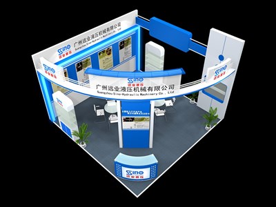 36平米展臺設(shè)計制作：三面開口/現(xiàn)代/木質(zhì)結(jié)構(gòu)/藍色，為汽配展展商而作（免費使用）