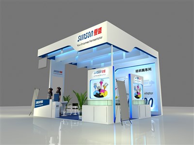 36平米展臺設(shè)計制作：三面開口/現(xiàn)代/木質(zhì)結(jié)構(gòu)/白色，為電子展展商而作（免費(fèi)使用）