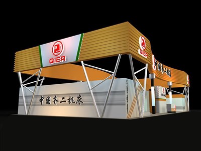 1176平米展臺設計制作：二面開口/現(xiàn)代/木質結構/黃色，為汽配展展商而作（免費使用）