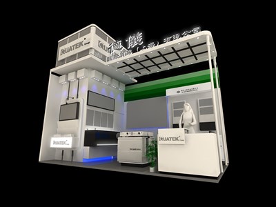 18平米展臺(tái)設(shè)計(jì)制作：二面開口/現(xiàn)代/木質(zhì)結(jié)構(gòu)/白色，為電子展展商而作（免費(fèi)使用）