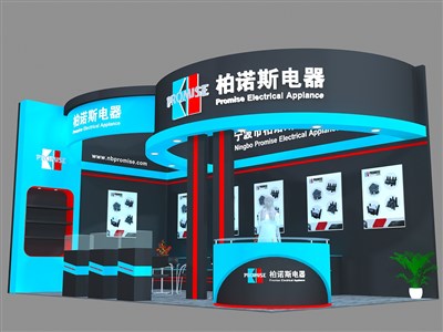 36平米展臺設(shè)計制作：二面開口/現(xiàn)代/木質(zhì)結(jié)構(gòu)/藍色，為電子展展商而作（免費使用）