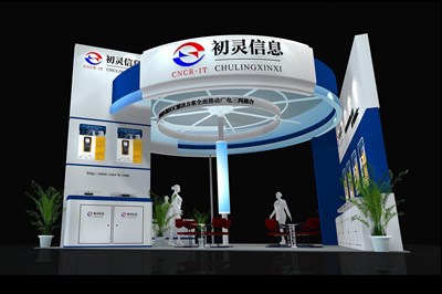 64平米展臺設(shè)計制作：二面開口/前衛(wèi)/木質(zhì)結(jié)構(gòu)/藍(lán)色，為電子展展商而作（免費使用）