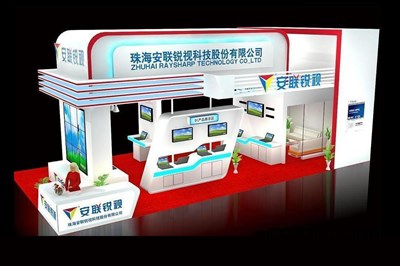 72平米展臺設計制作：三面開口/前衛(wèi)/木質(zhì)結構/白色，為電子展展商而作（免費使用）
