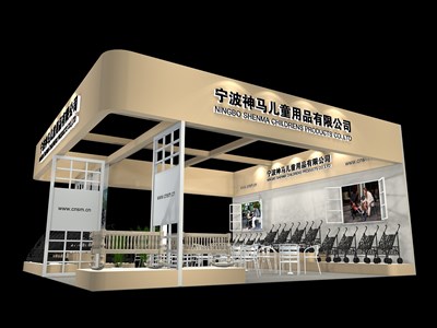 81平米展臺(tái)設(shè)計(jì)制作：三面開(kāi)口/現(xiàn)代/木質(zhì)結(jié)構(gòu)/米色，為嬰幼展展商而作（免費(fèi)使用）