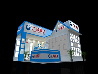 36平米展臺設計制作：二面開口/前衛(wèi)/木質結構/藍色，為電子展展商而作（免費使用）