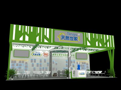 72平米展臺設(shè)計制作：一面開口/現(xiàn)代/木質(zhì)結(jié)構(gòu)/綠色，為嬰幼展展商而作（免費使用）