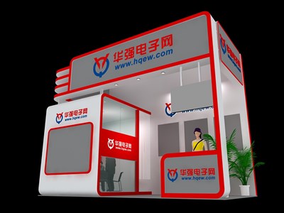 18平米展臺(tái)設(shè)計(jì)制作：二面開口/現(xiàn)代/木質(zhì)結(jié)構(gòu)/紅色，為電子展展商而作（免費(fèi)使用）