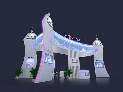 72平米展臺設(shè)計(jì)制作：四面開口/前衛(wèi)/木質(zhì)結(jié)構(gòu)/白色，為電子展展商而作（免費(fèi)使用）