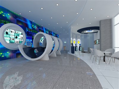 163.2平米展廳設(shè)計(jì)制作：前衛(wèi)/藍(lán)色，產(chǎn)品類展廳-福建捷聯(lián)電子有限公司展廳（免費(fèi)使用）