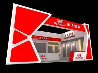 54平米展臺設計制作：一面開口/現(xiàn)代/木質結構/紅色，為綜合展展商而作（免費使用）