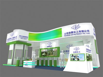 60.5平米展臺(tái)設(shè)計(jì)制作：三面開口/現(xiàn)代/木質(zhì)結(jié)構(gòu)/白色，為化工展展商而作（免費(fèi)使用）