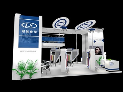 63平米展臺設計制作：三面開口/現代/木質結構/白色，為化工展展商而作（免費使用）