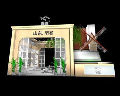 54平米展臺(tái)設(shè)計(jì)制作：二面開(kāi)口/田園/木質(zhì)結(jié)構(gòu)/米色，為綜合展展商而作（免費(fèi)使用）