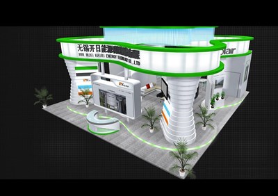 110平米展臺設(shè)計(jì)制作：四面開口/前衛(wèi)/木質(zhì)結(jié)構(gòu)/綠色，為電子展展商而作（免費(fèi)使用）
