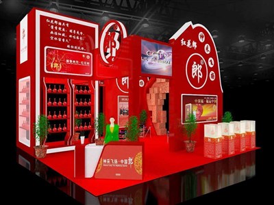 72平米展臺(tái)設(shè)計(jì)制作：三面開(kāi)口/現(xiàn)代/型材結(jié)構(gòu)/紅色，為糖酒展展商而作（免費(fèi)使用）