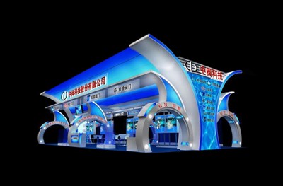 162平米展臺設(shè)計制作：四面開口/現(xiàn)代/木質(zhì)結(jié)構(gòu)/藍色，為綜合展展商而作（免費使用）